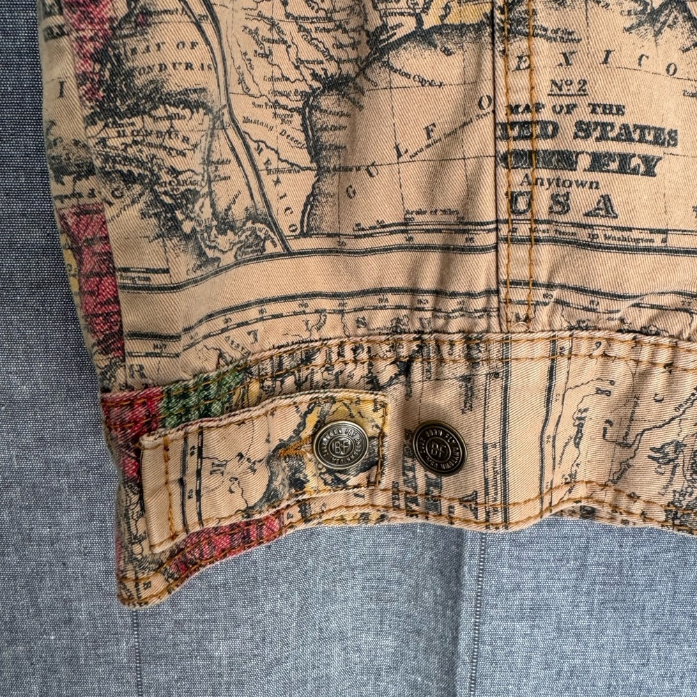 USA World Map BORN FLY Denim Vest Unisex Lg Retro Western Durable Cotton Outdoor - Picture 5 of 6